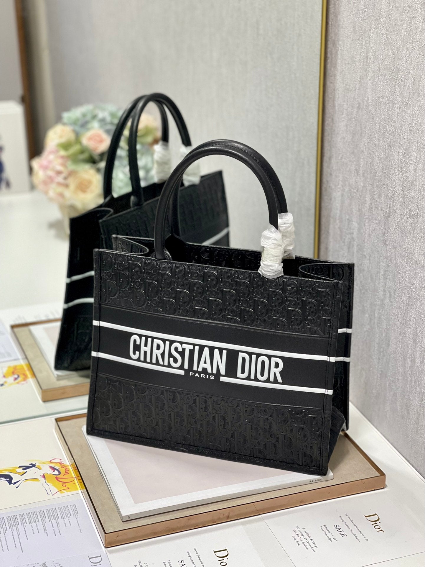 Christian Dior Black Oblique Embossed Book Tote Bag Large
