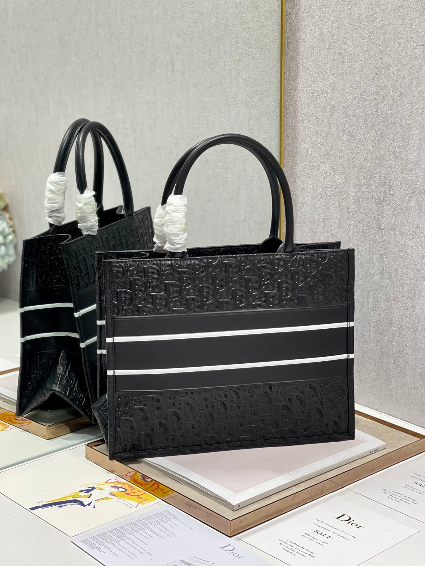 Christian Dior Large Book Tote Bag - Black Dior Oblique Embroidered Canvas