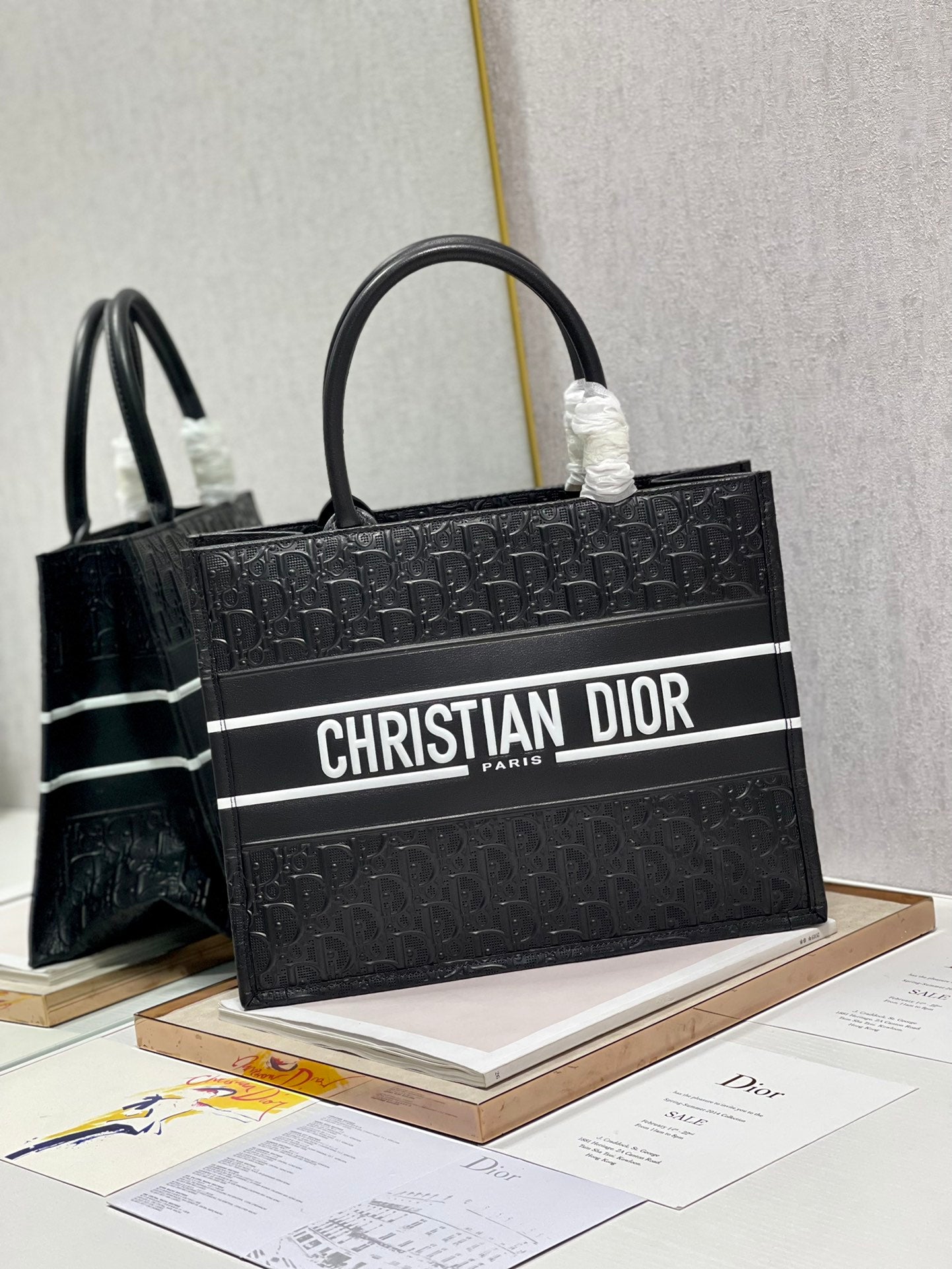 Christian Dior Black Oblique Embossed Book Tote Bag Large