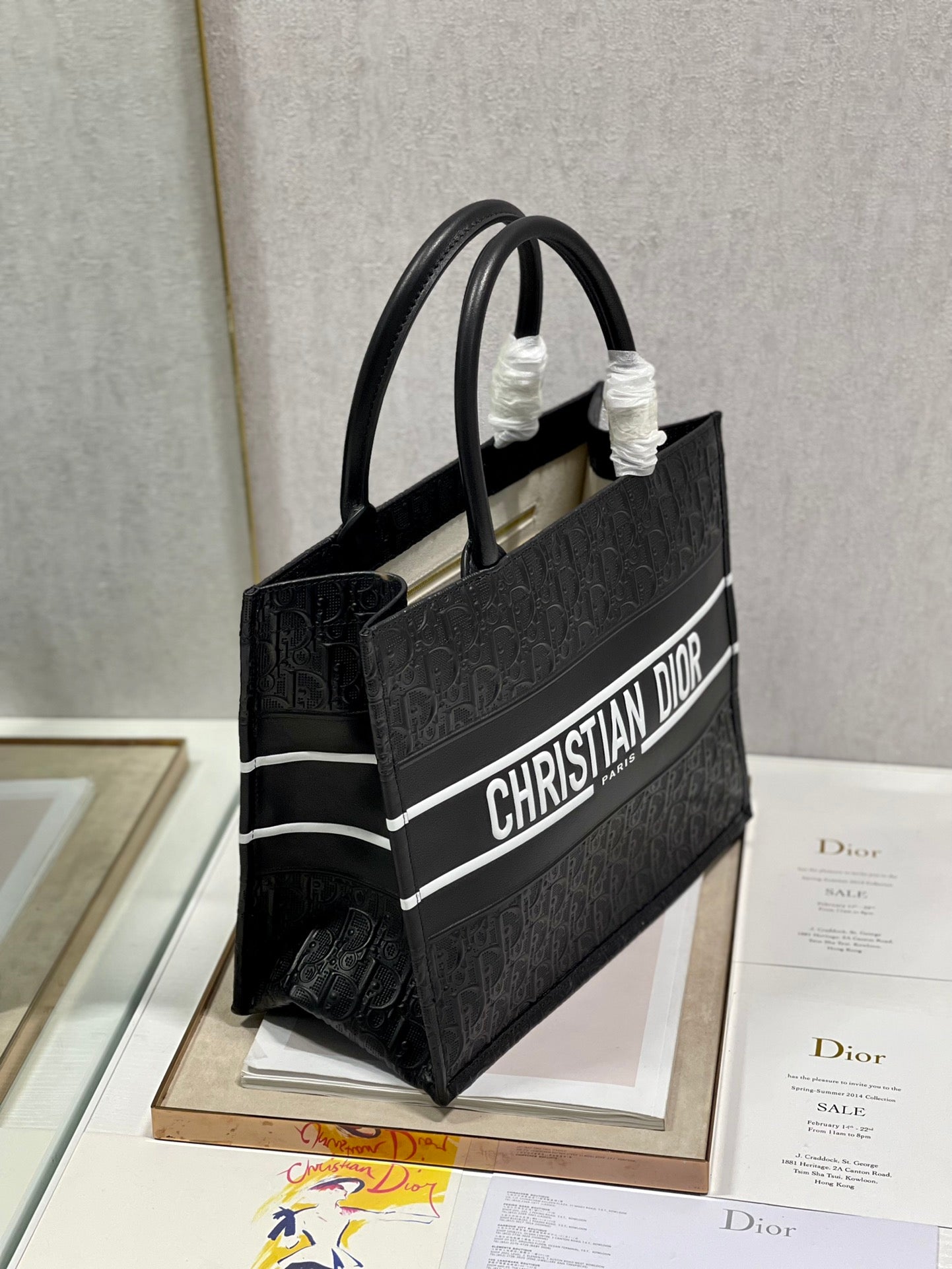 Christian Dior Black Oblique Embossed Book Tote Bag Large