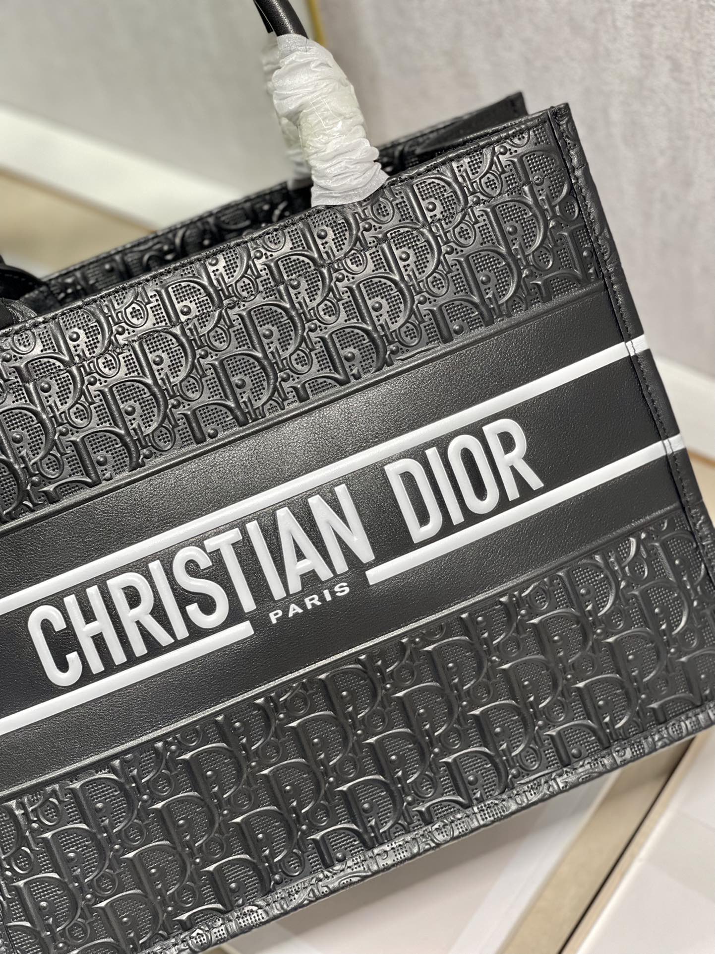 Christian Dior Large Book Tote Bag - Black Dior Oblique Embroidered Canvas