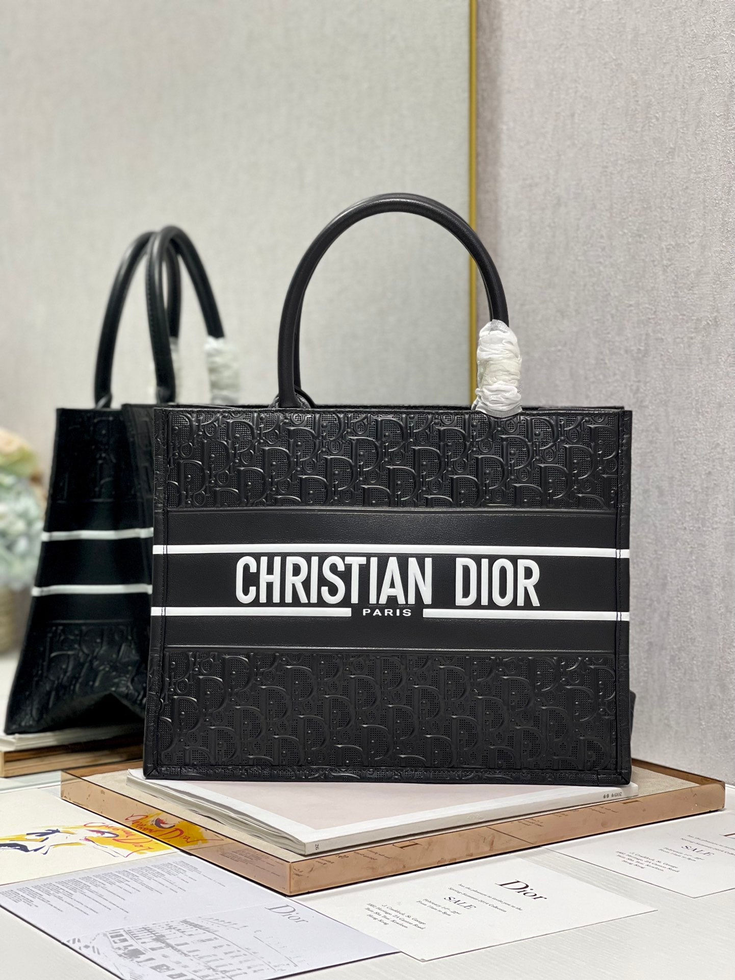 Christian Dior Large Book Tote Bag - Black Dior Oblique Embroidered Canvas