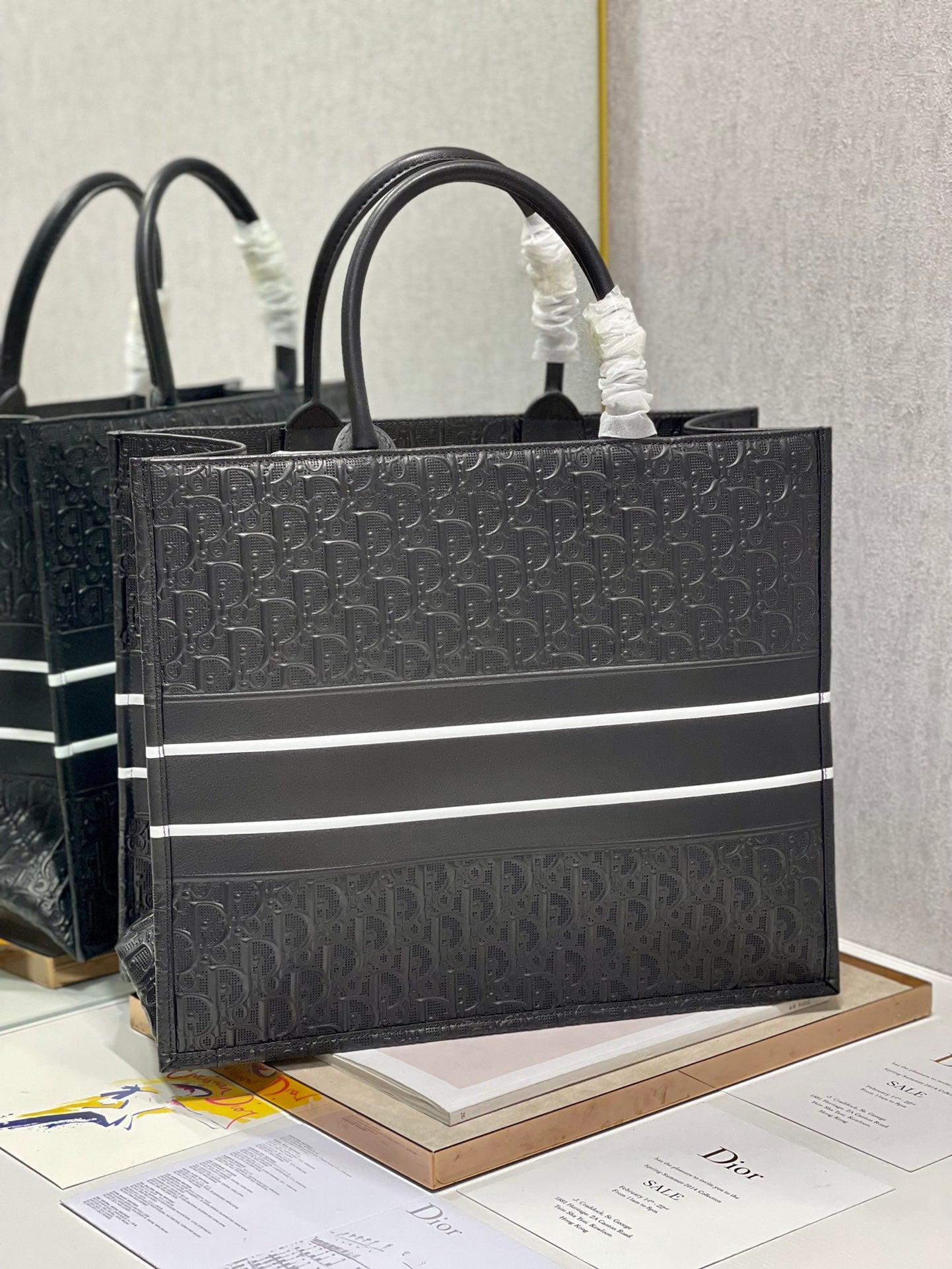 Christian Dior Black Oblique Embossed Large Book Tote Bag