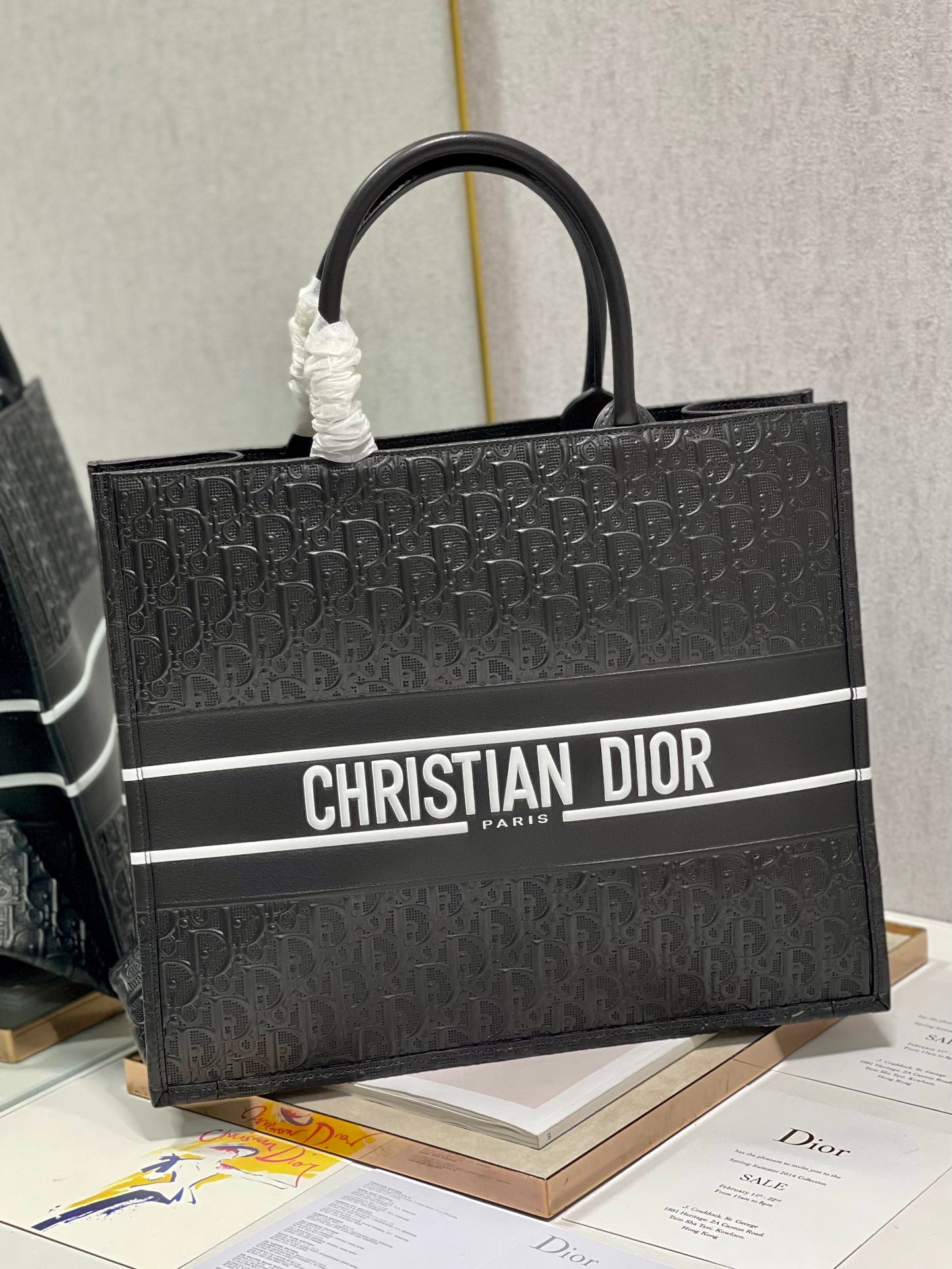 Christian Dior Black Oblique Embossed Large Book Tote Bag