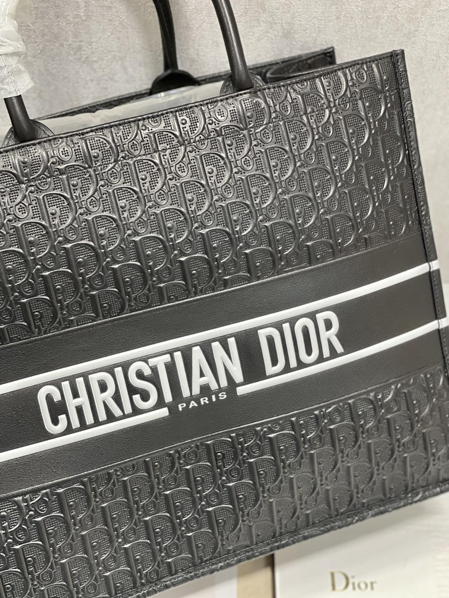 Christian Dior Black Oblique Embossed Large Book Tote Bag
