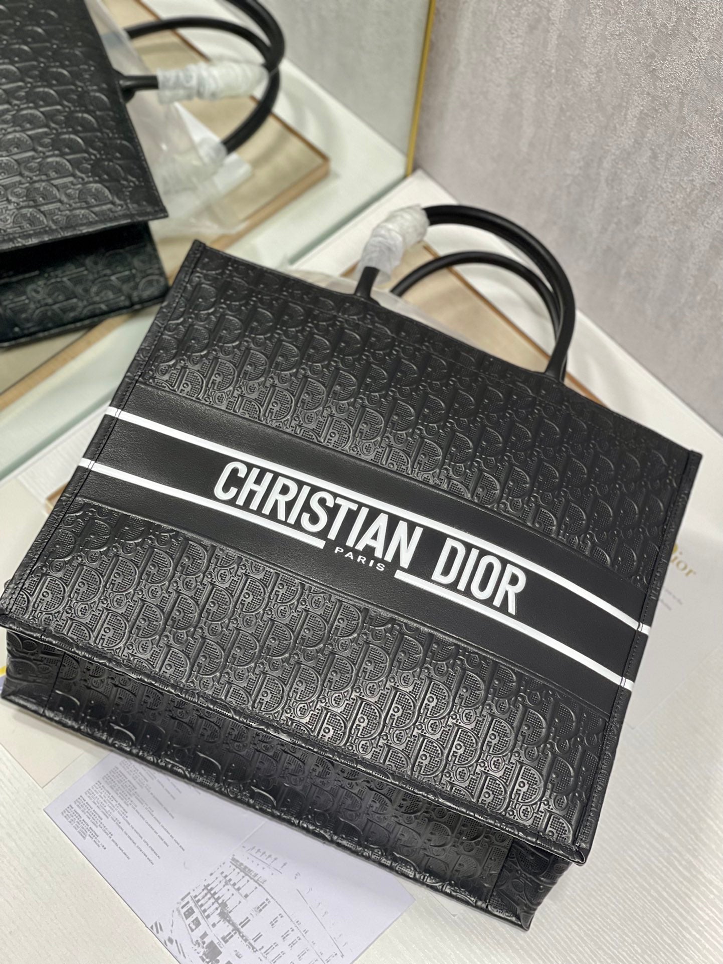 Christian Dior Black Oblique Embossed Large Book Tote Bag