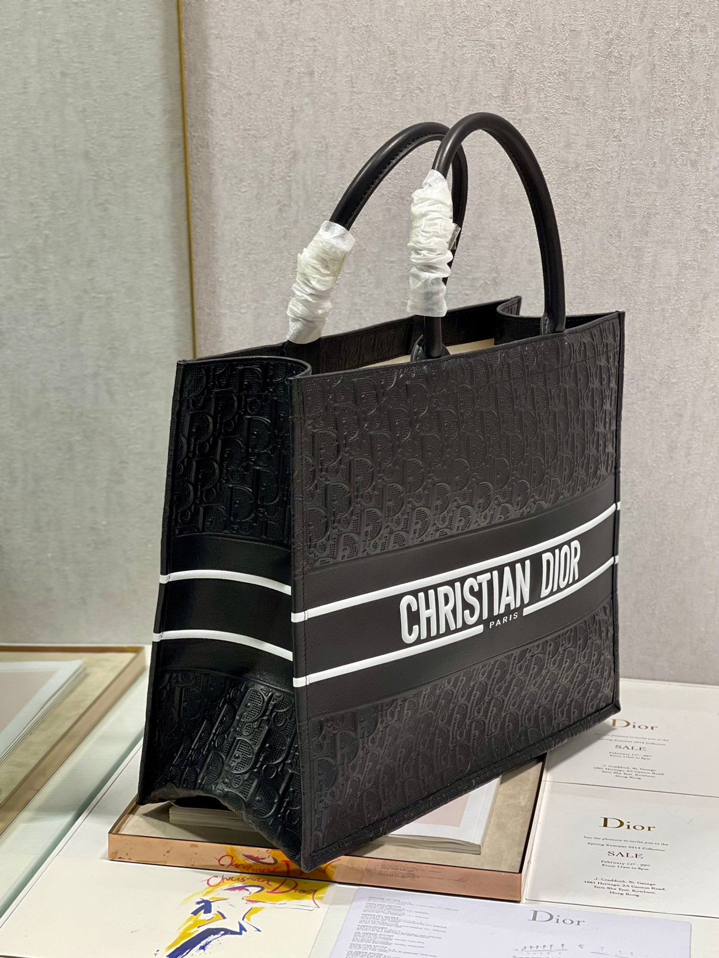 Christian Dior Large Book Tote Black Oblique Embossed Leather