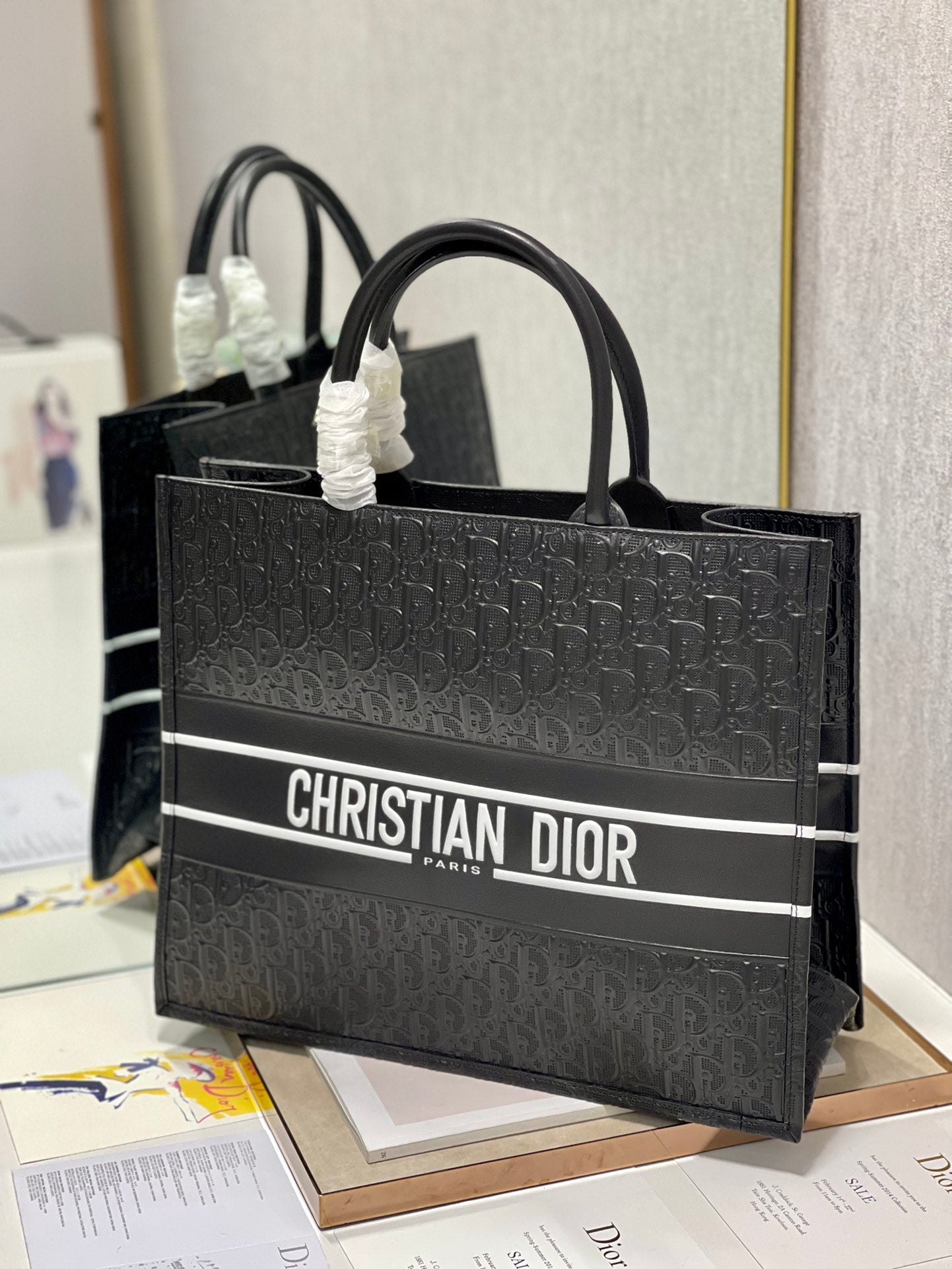 Christian Dior Large Book Tote Black Oblique Embossed Leather
