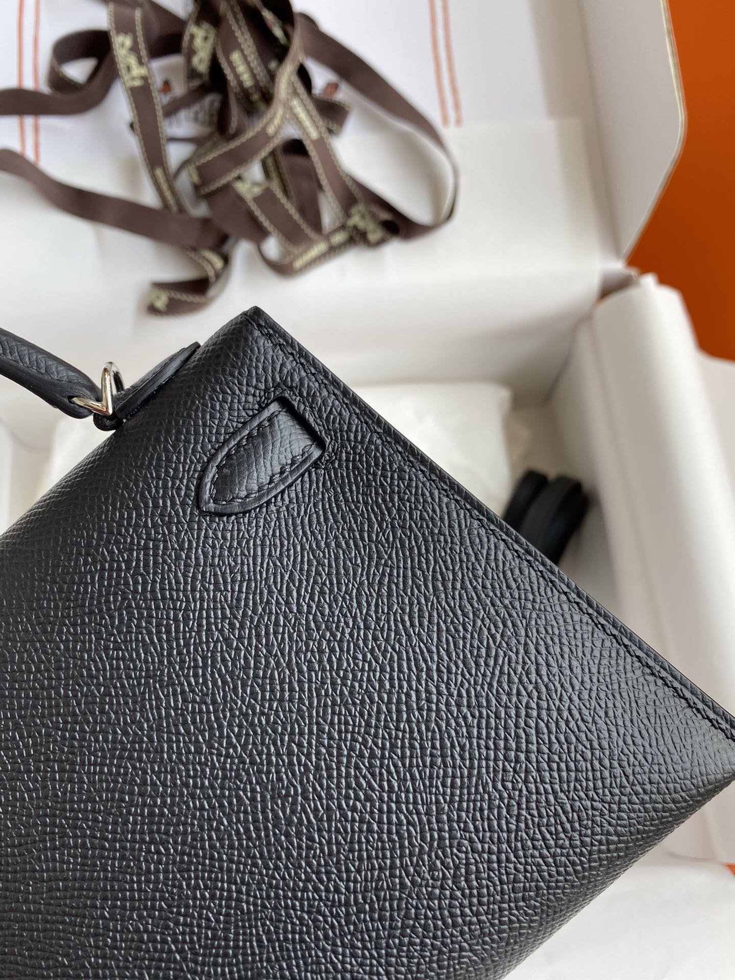 Black Textured Leather Top-Handle Handbag with Silver Hardware
