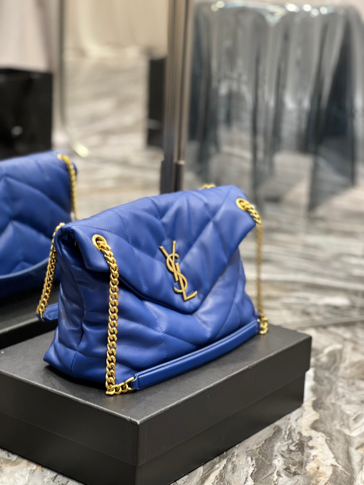 Saint Laurent Puffer Small Bag in Royal Blue Quilted Lambskin