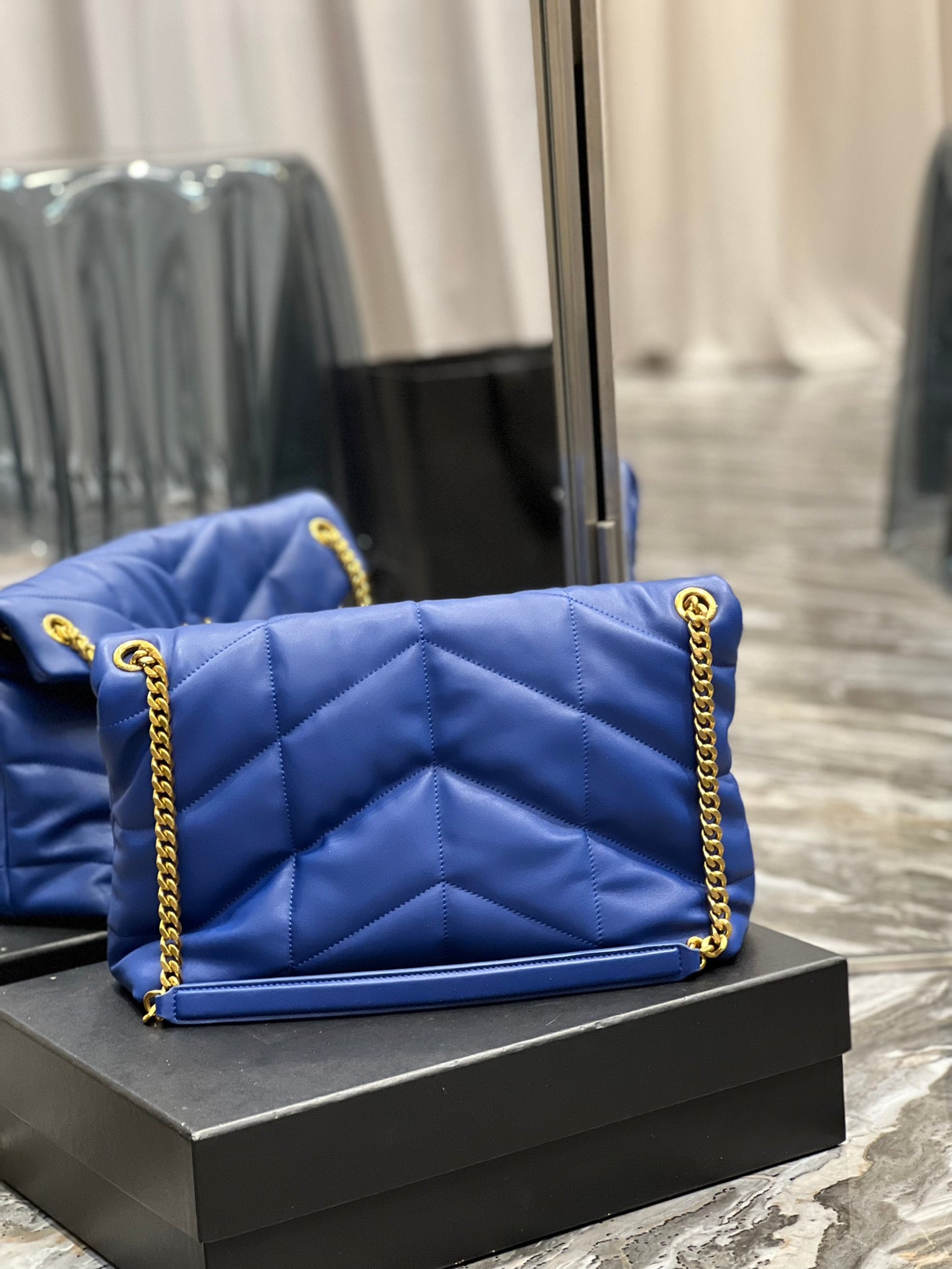 Saint Laurent Puffer Small Bag in Royal Blue Quilted Lambskin