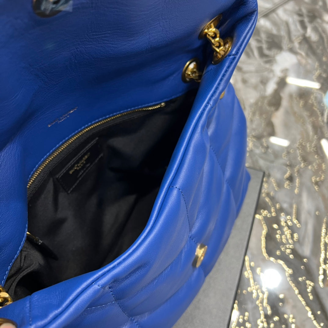 Saint Laurent Loulou Puffer Small Bag in Blue Quilted Leather with Gold Hardware