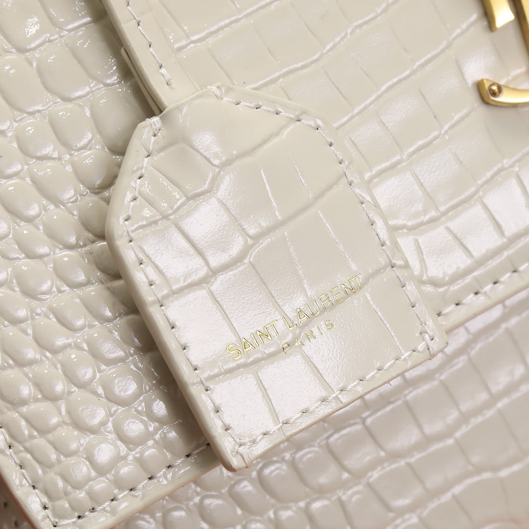 Saint Laurent Monogram Sunset Croc-Embossed Leather Chain Bag - White