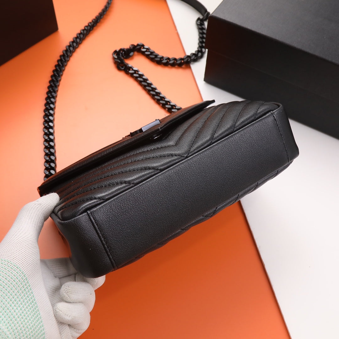 Saint Laurent Small LouLou Chain Bag in Black Quilted Matelassé Leather