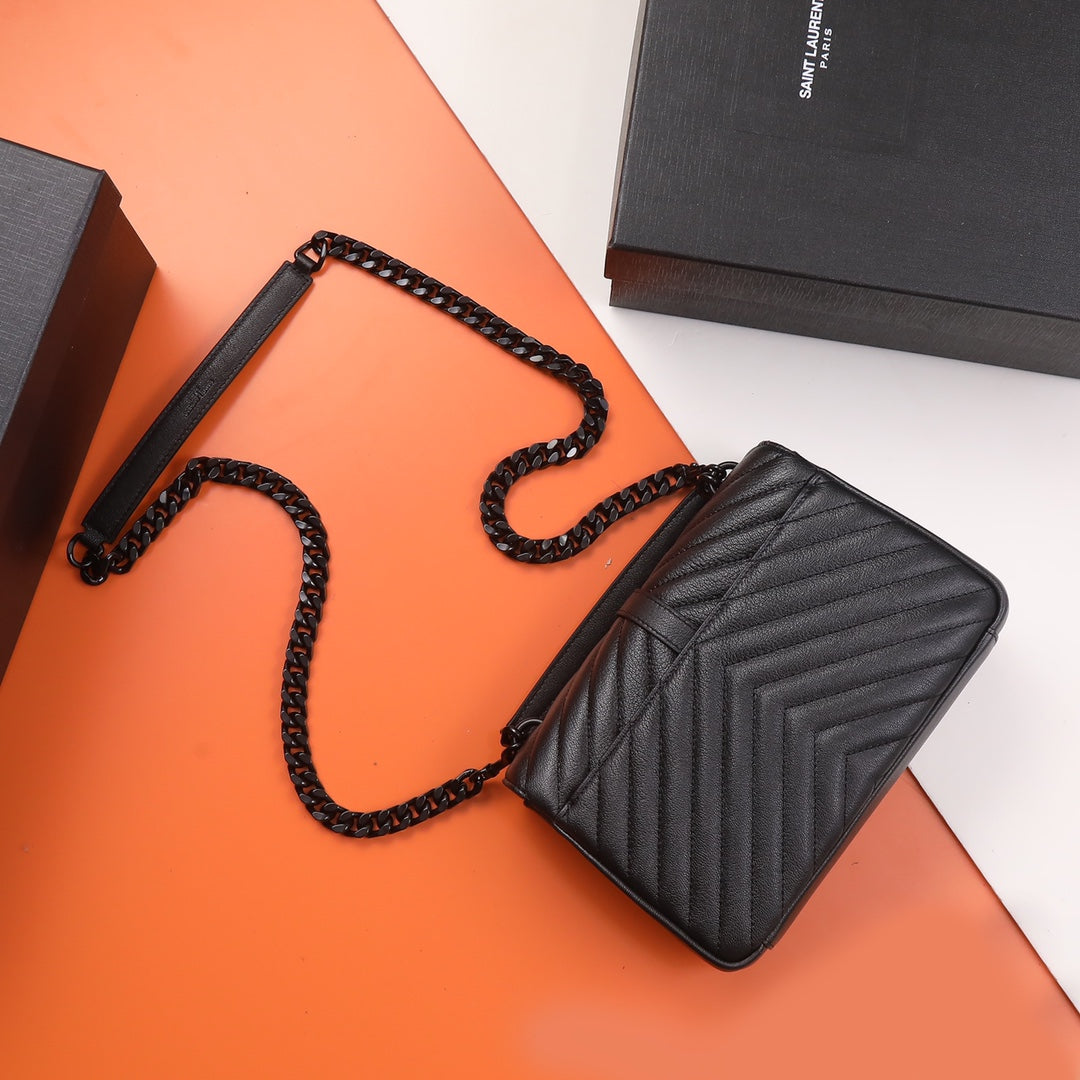 Saint Laurent Small LouLou Chain Bag in Black Quilted Matelassé Leather