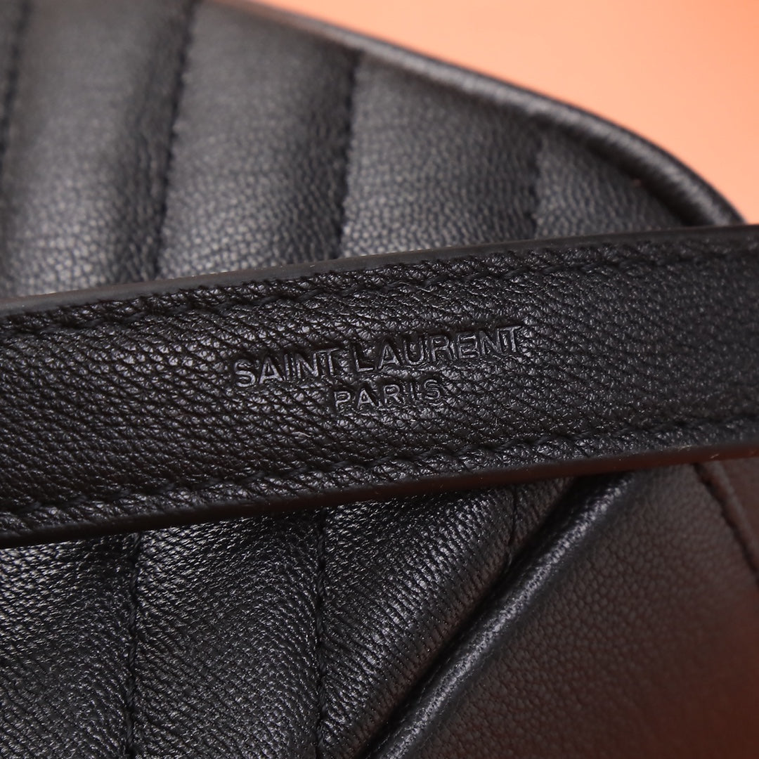 Saint Laurent Small LouLou Chain Bag in Black Quilted Matelassé Leather