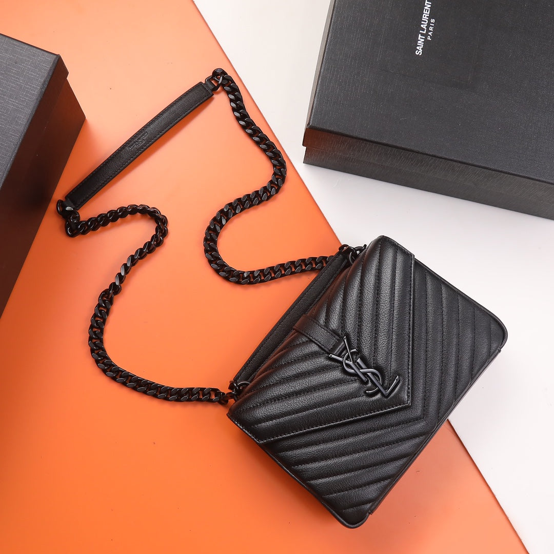 Saint Laurent Small LouLou Chain Bag in Black Quilted Matelassé Leather