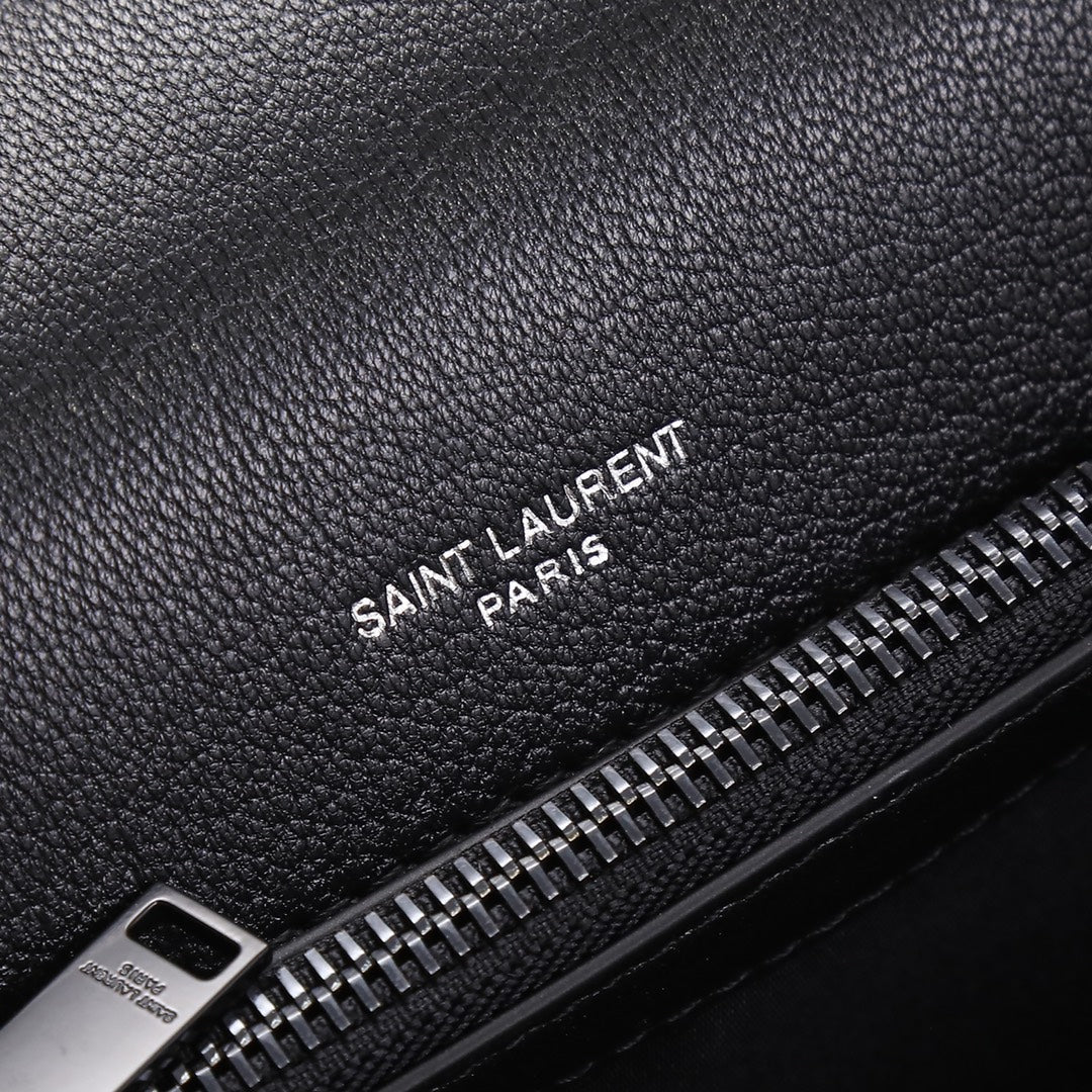 Saint Laurent Small LouLou Chain Bag in Black Quilted Matelassé Leather