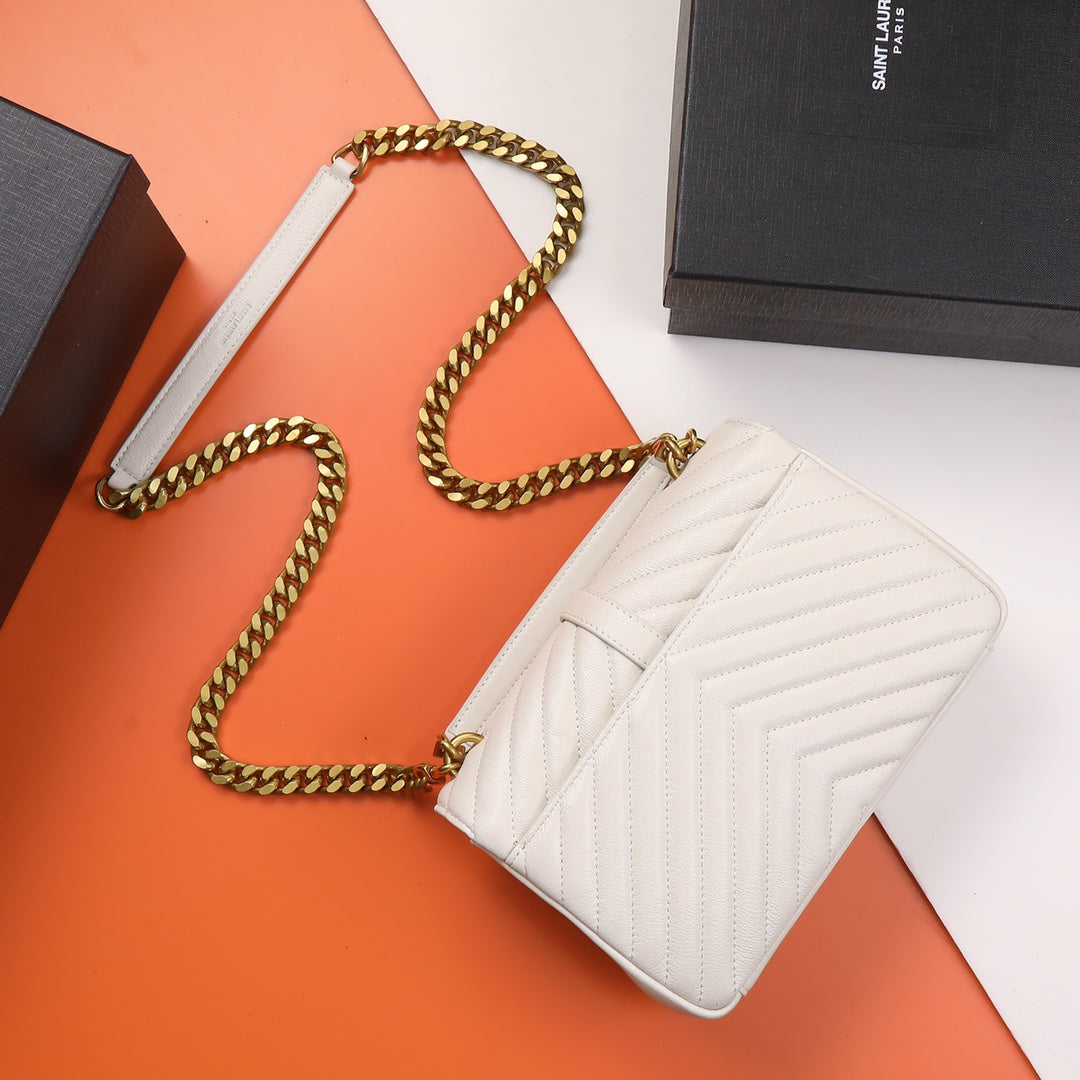 Saint Laurent Monogram Matelassé Small Envelope Wallet on Chain in White Leather with Gold Hardware
