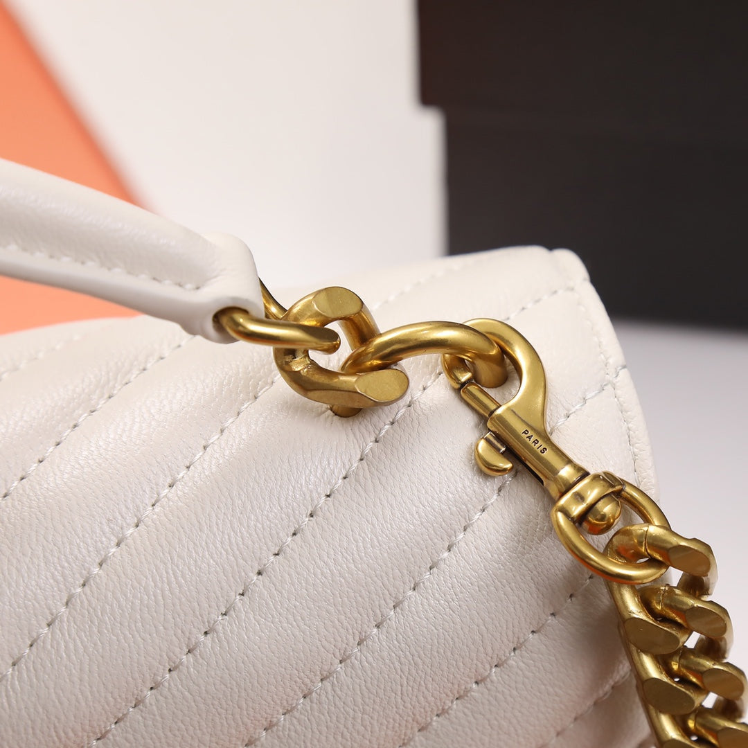 Saint Laurent Monogram Matelassé Small Envelope Wallet on Chain in White Leather with Gold Hardware