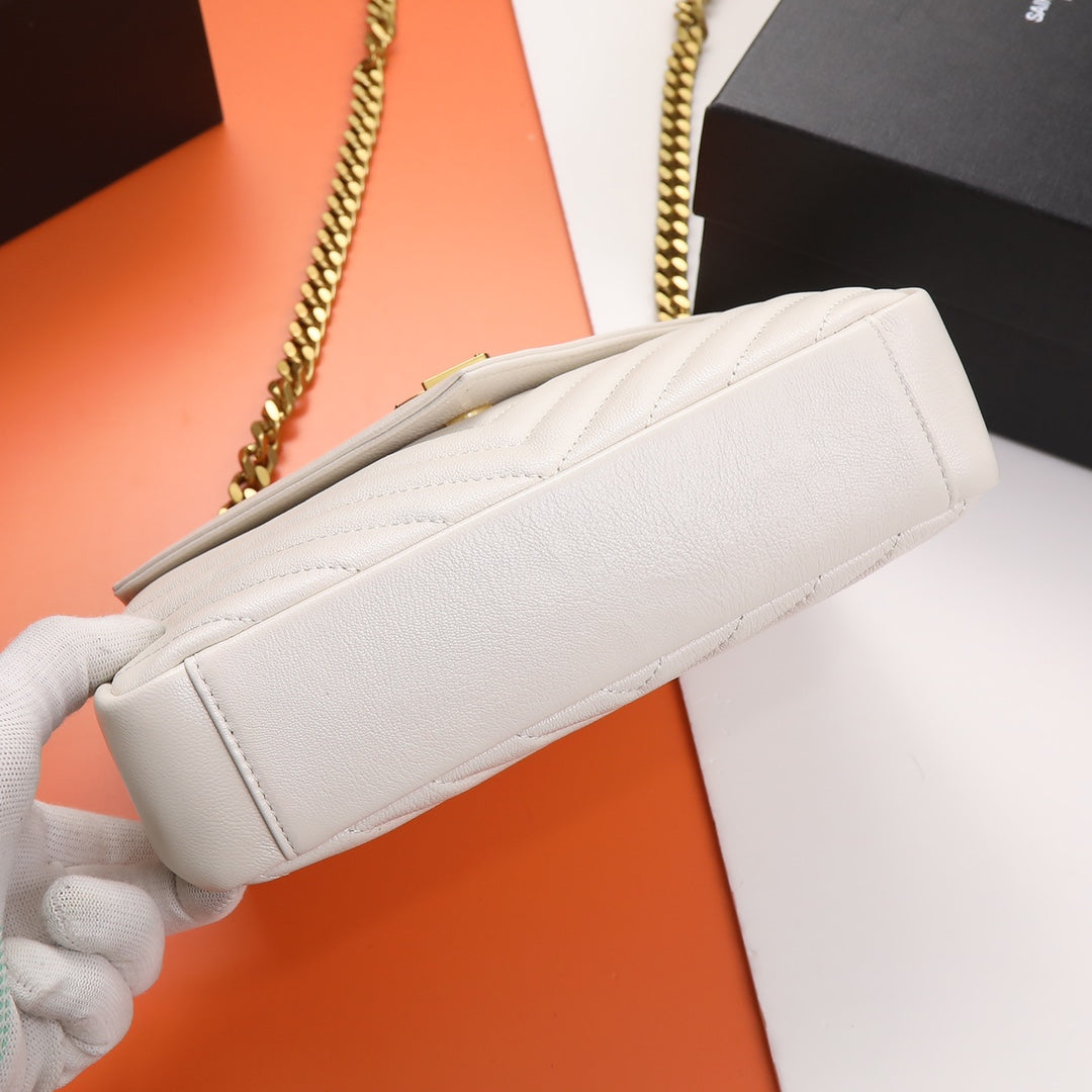 Saint Laurent Monogram Matelassé Small Envelope Wallet on Chain in White Leather with Gold Hardware