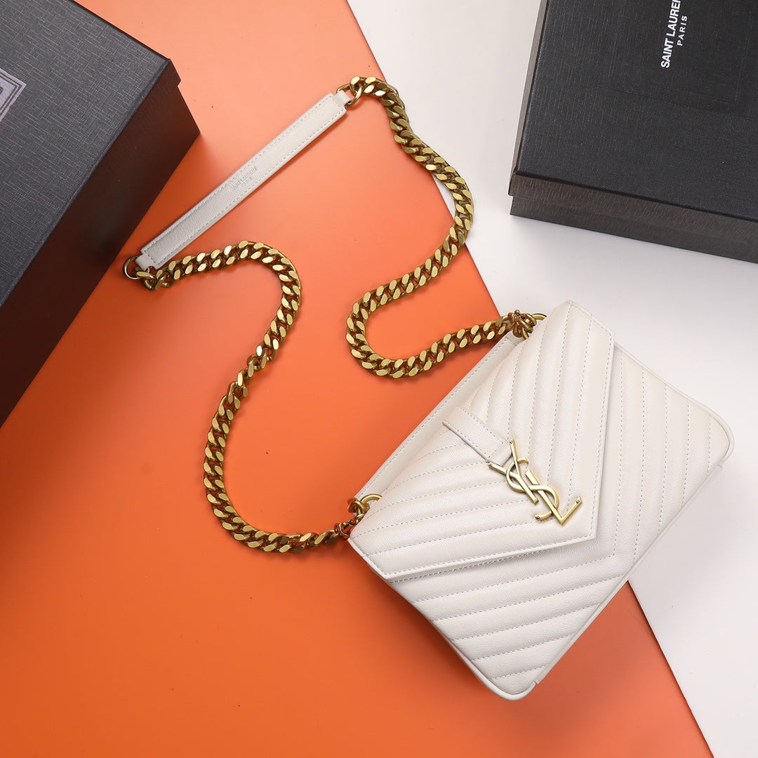 Saint Laurent Monogram Matelassé Small Envelope Wallet on Chain in White Leather with Gold Hardware