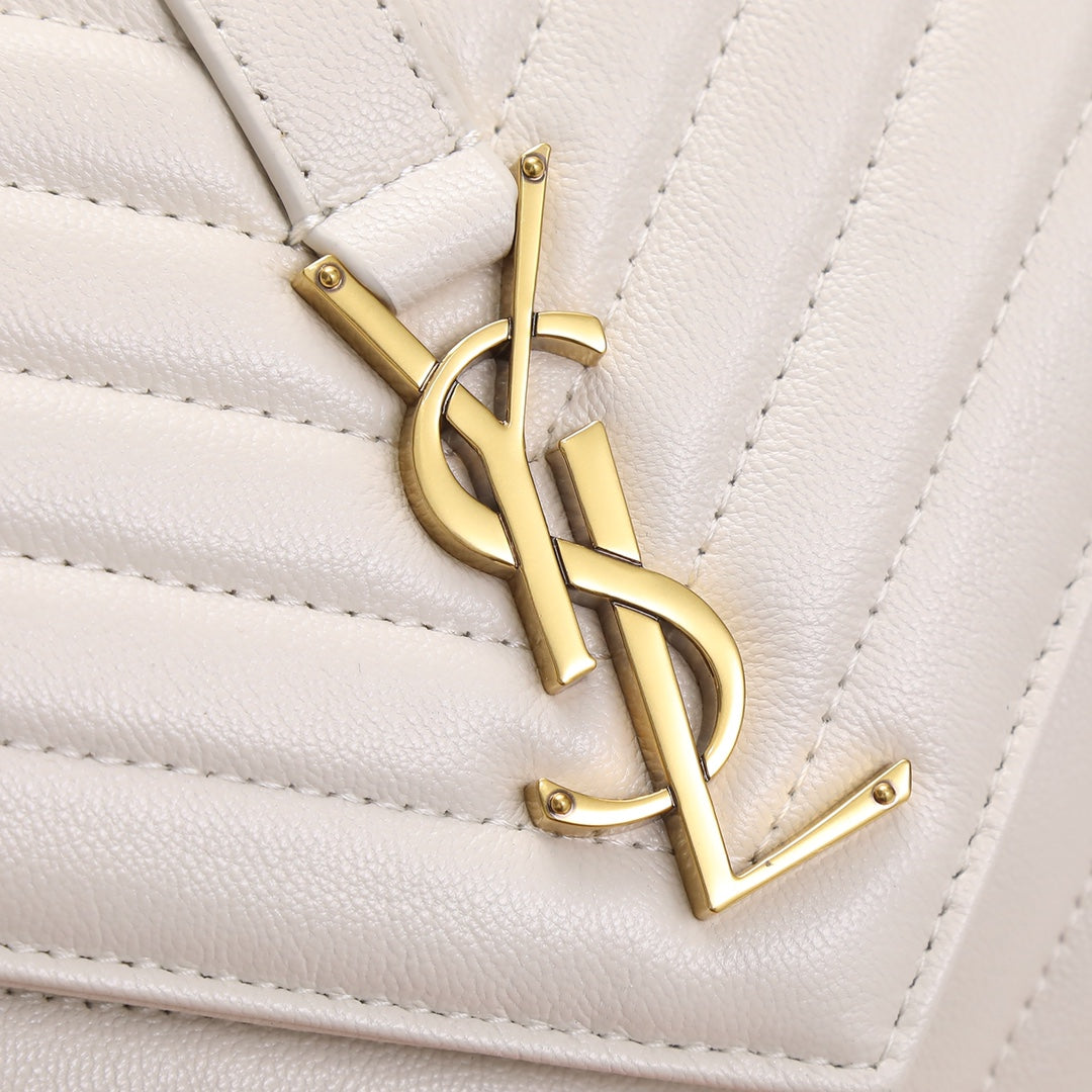 Saint Laurent Monogram Matelassé Small Envelope Wallet on Chain in White Leather with Gold Hardware