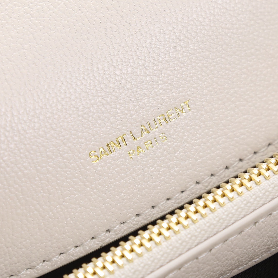 Saint Laurent Monogram Matelassé Small Envelope Wallet on Chain in White Leather with Gold Hardware