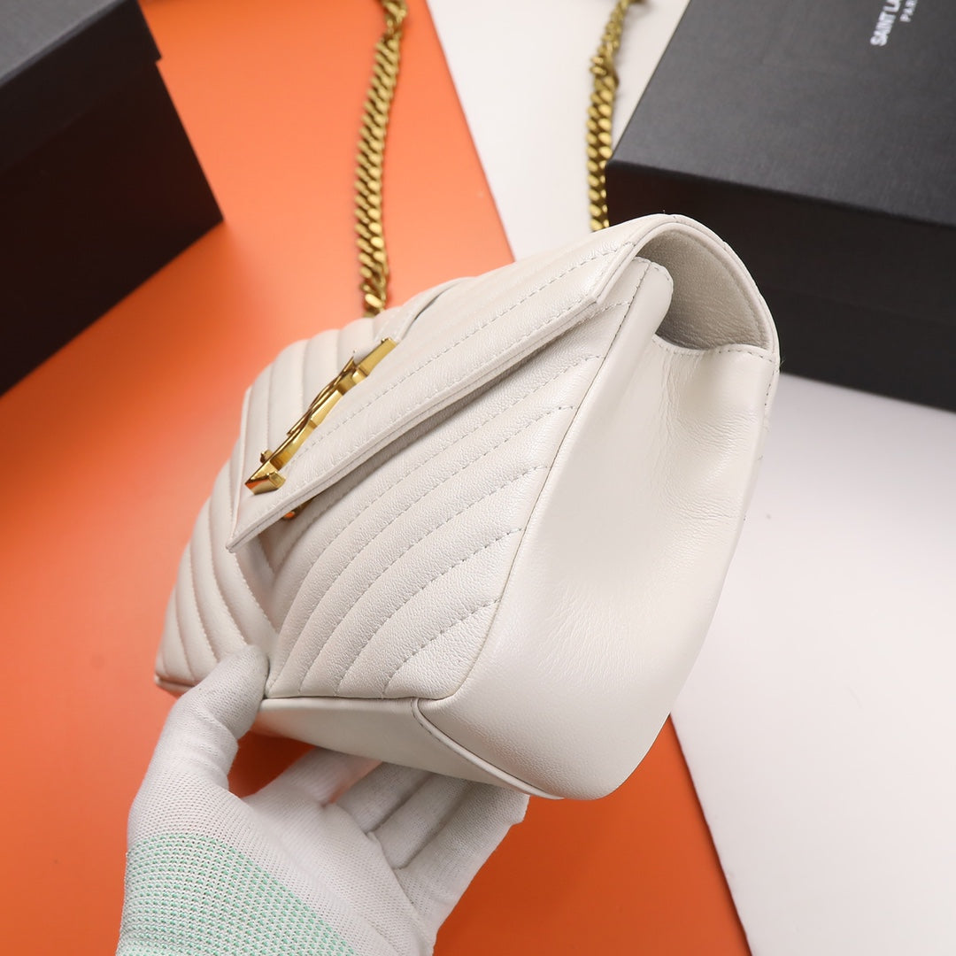 Saint Laurent Monogram Matelassé Small Envelope Wallet on Chain in White Leather with Gold Hardware