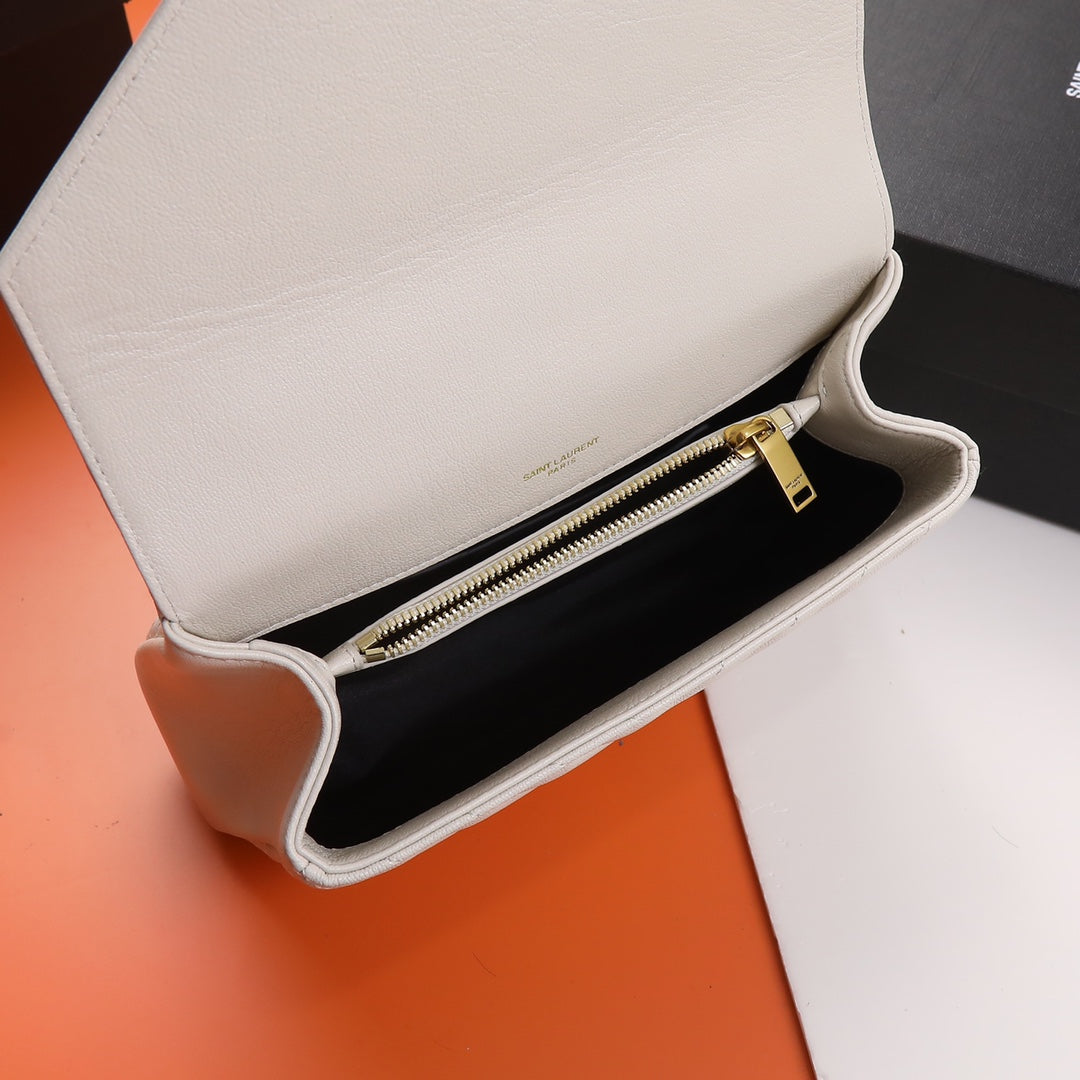 Saint Laurent Monogram Matelassé Small Envelope Wallet on Chain in White Leather with Gold Hardware