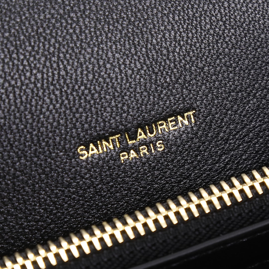 Saint Laurent Monogram Envelope Bag in Quilted Leather - Black/Gold