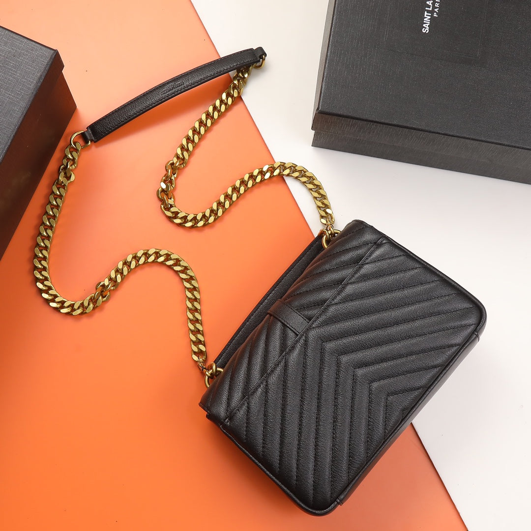 Saint Laurent Monogram Envelope Bag in Quilted Leather - Black/Gold