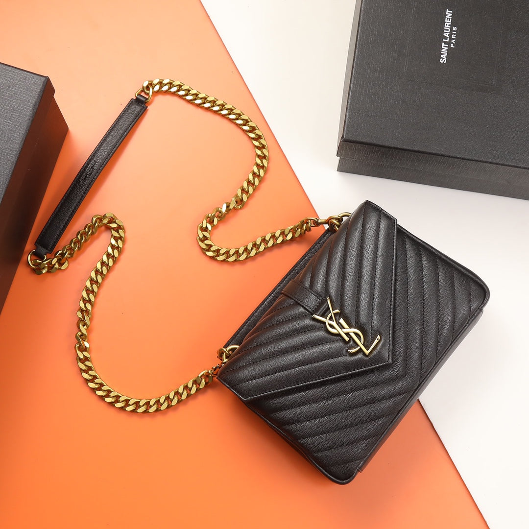 Saint Laurent Monogram Envelope Bag in Quilted Leather - Black/Gold