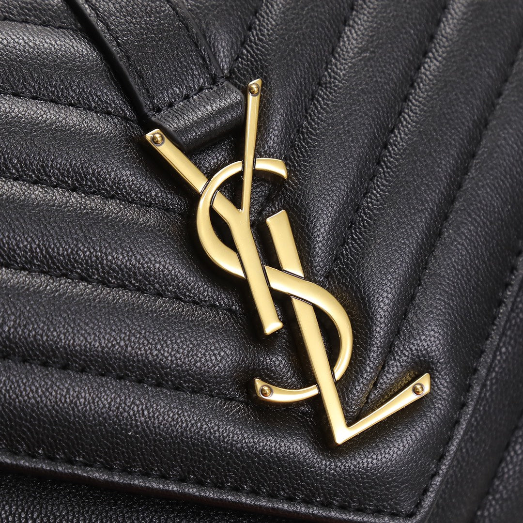 Saint Laurent Monogram Envelope Bag in Quilted Leather - Black/Gold