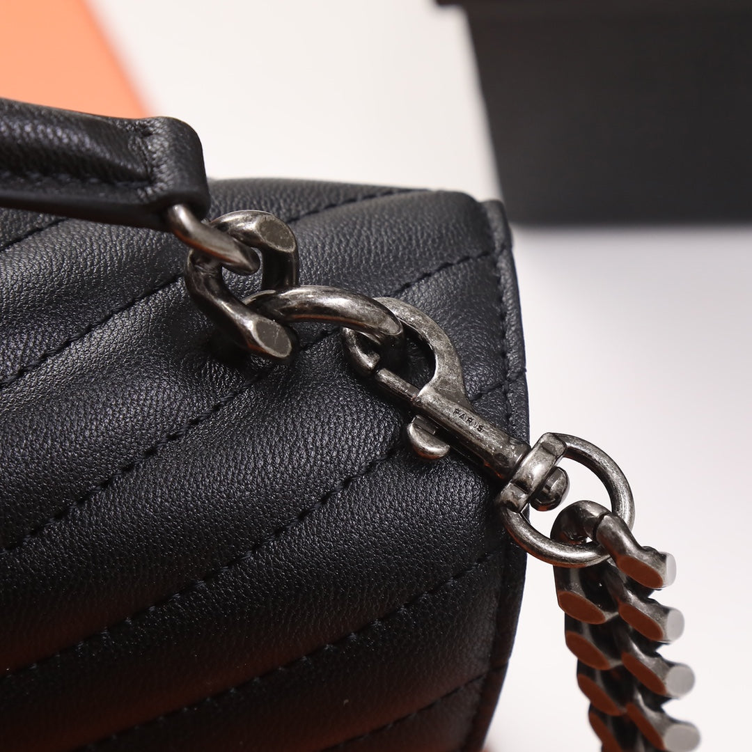 Saint Laurent Medium College Bag in Black Quilted Matelassé Leather