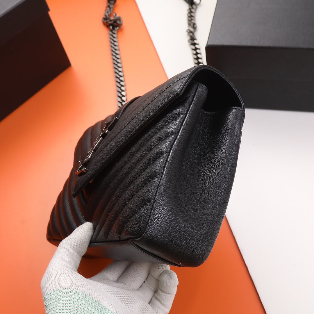 Saint Laurent Medium College Bag in Black Quilted Matelassé Leather