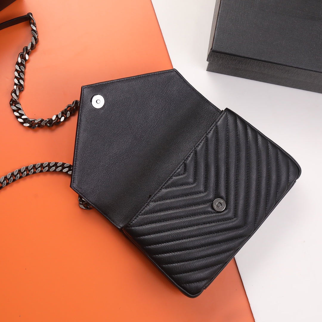 Saint Laurent Medium College Bag in Black Quilted Matelassé Leather