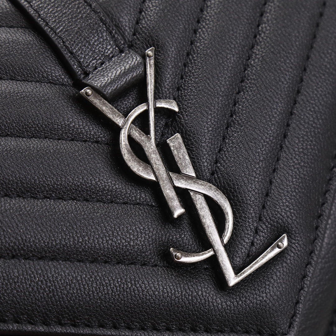 Saint Laurent Medium College Bag in Black Quilted Matelassé Leather
