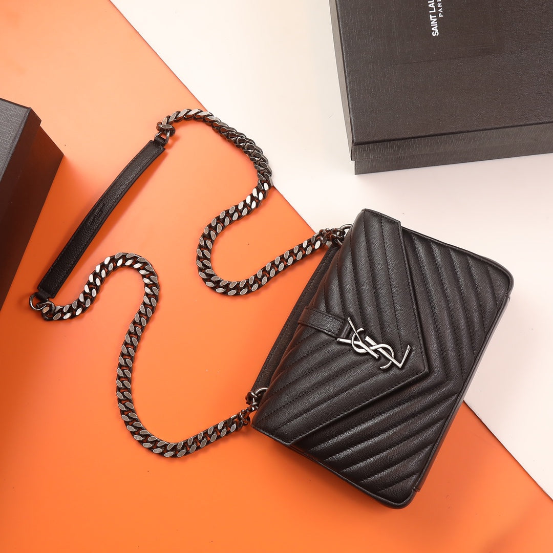 Saint Laurent Medium College Bag in Black Quilted Matelassé Leather