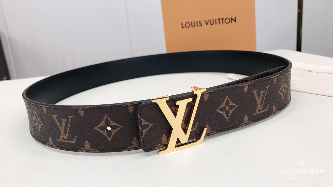 Louis Vuitton Monogram Canvas Belt with Gold LV Initials Buckle, Brown