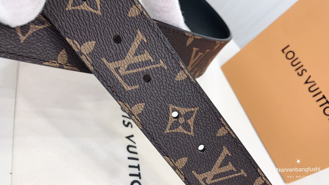 Louis Vuitton Monogram Canvas Belt with Gold LV Initials Buckle, Brown