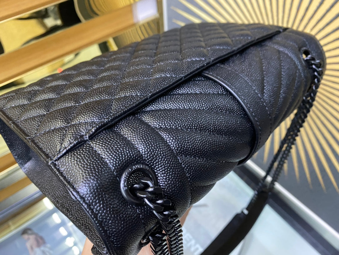 Saint Laurent Medium College Bag in Black Mixed Quilted Leather with Black Hardware