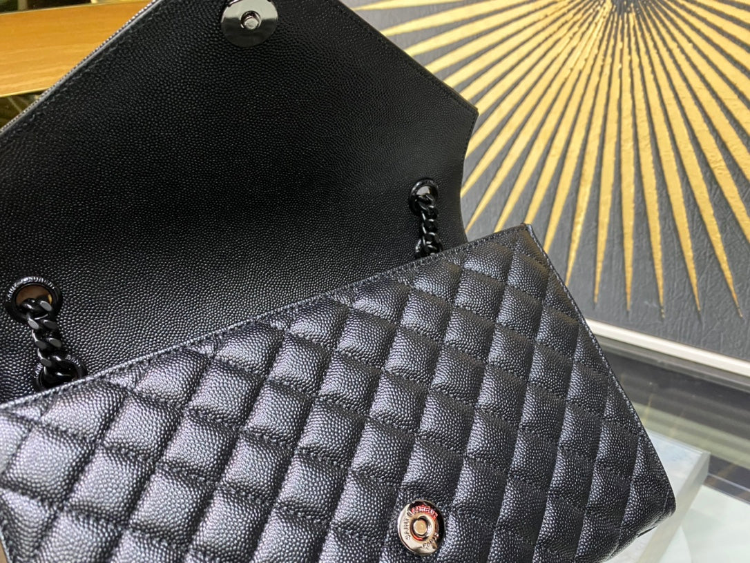 Saint Laurent Medium College Bag in Black Mixed Quilted Leather with Black Hardware