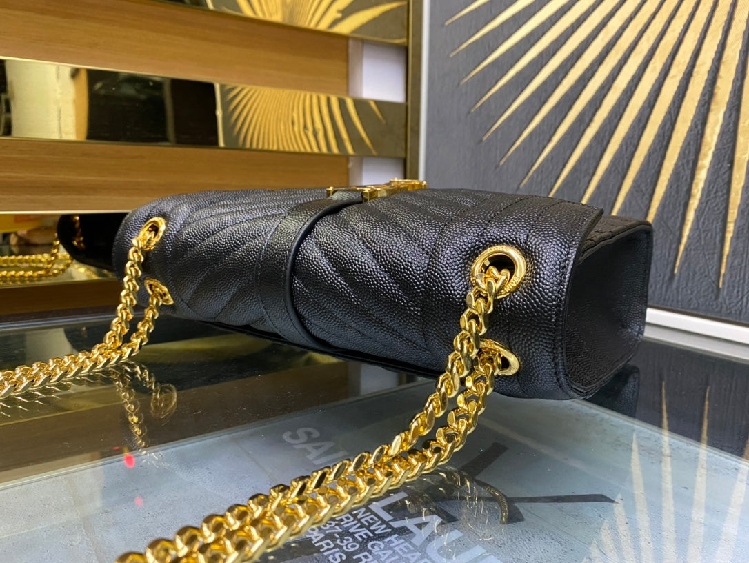 Saint Laurent Medium Envelope Bag in Mix Matelassé Grain de Poudre Leather - Black
