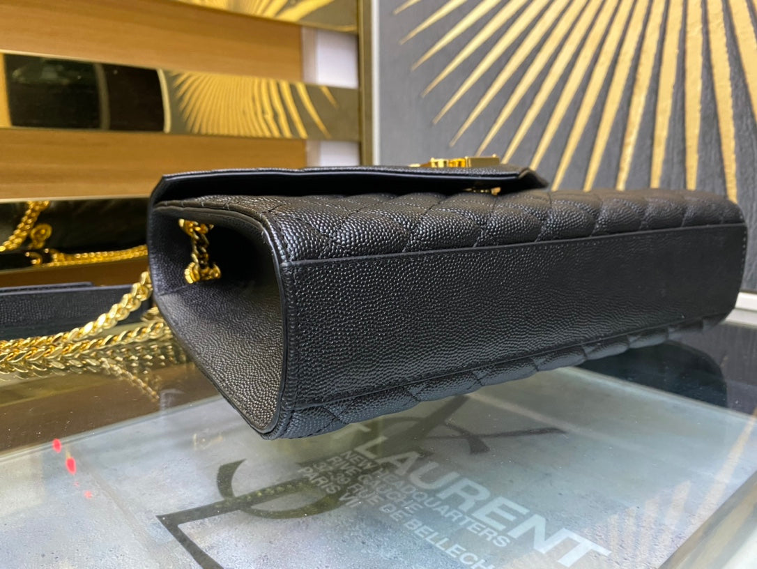Saint Laurent Medium Envelope Bag in Mix Matelassé Grain de Poudre Leather - Black