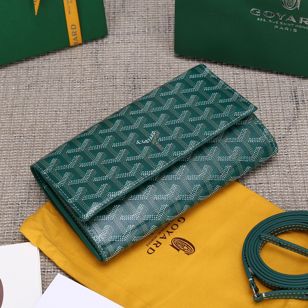 Gogy Luxury Green Chevron Print Crossbody Flap Shoulder Bag