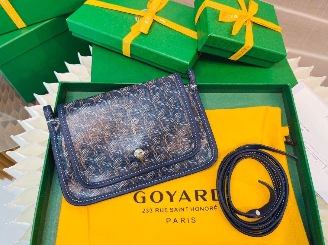 Gogy Navy Blue Chevron Pattern Leather Crossbody Bag with Strap
