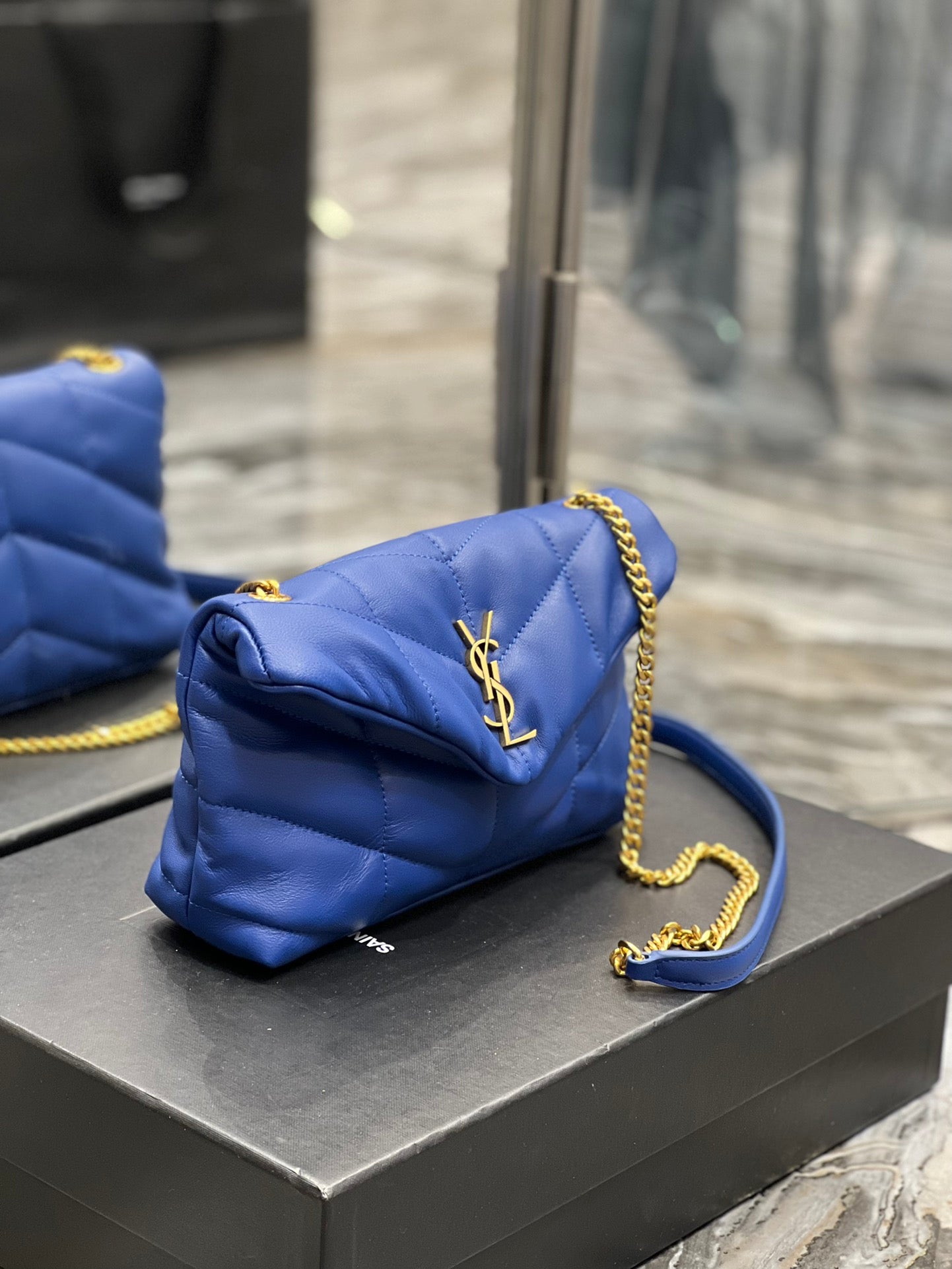Saint Laurent Loulou Puffer Mini Bag in Quilted Lambskin Electric Blue