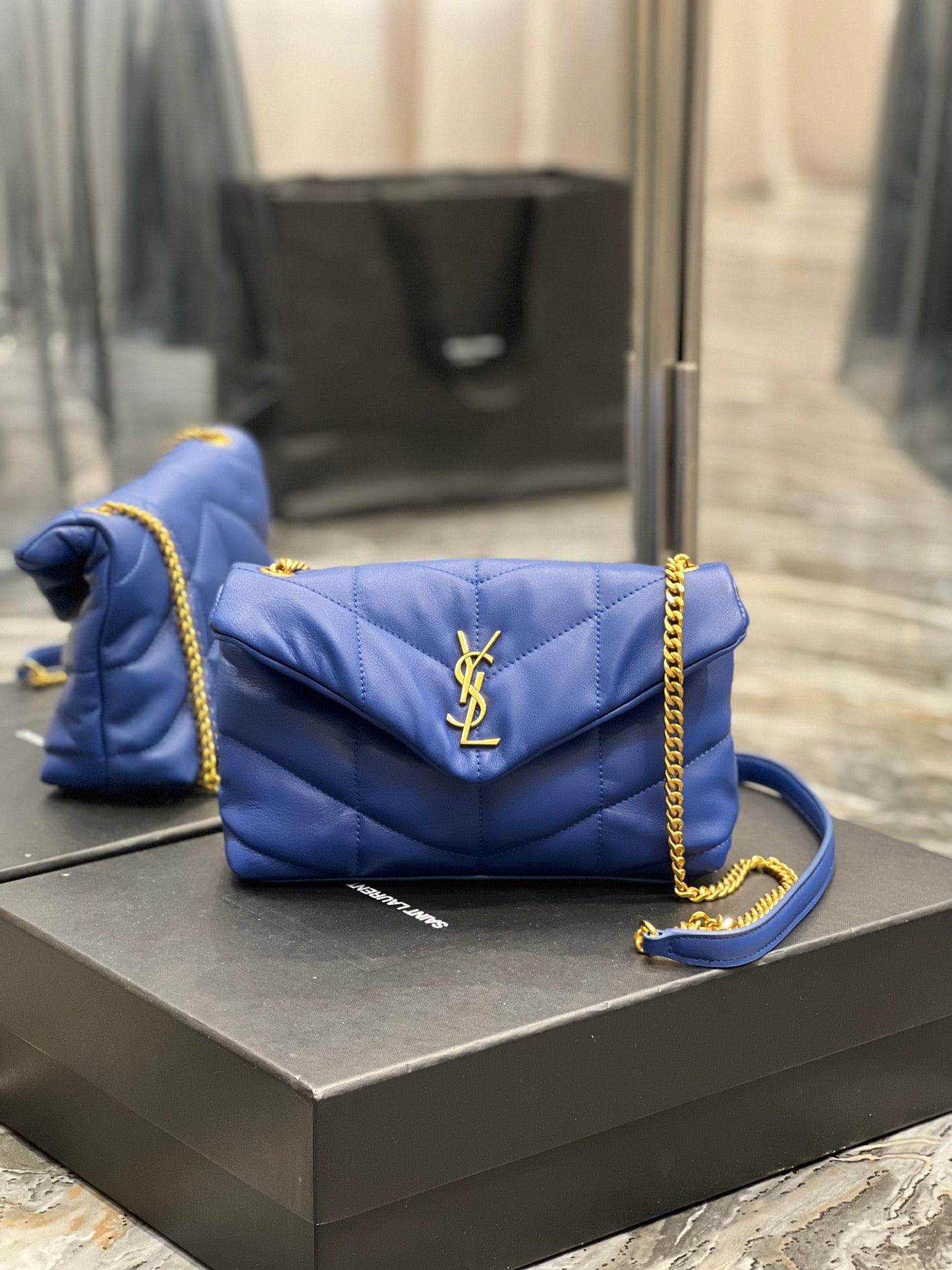 Saint Laurent Loulou Puffer Mini Bag in Quilted Lambskin Electric Blue