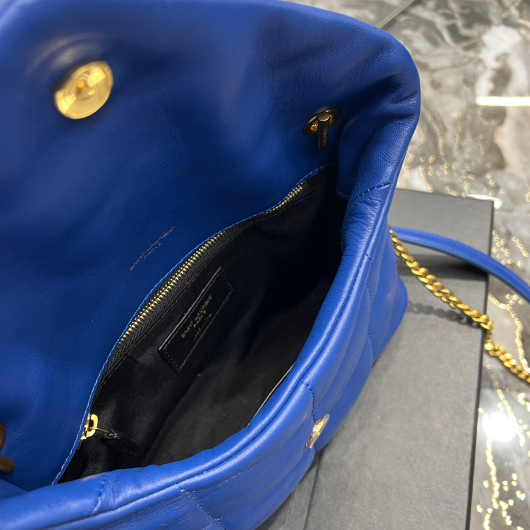 Saint Laurent Loulou Puffer Mini Bag in Quilted Lambskin Electric Blue